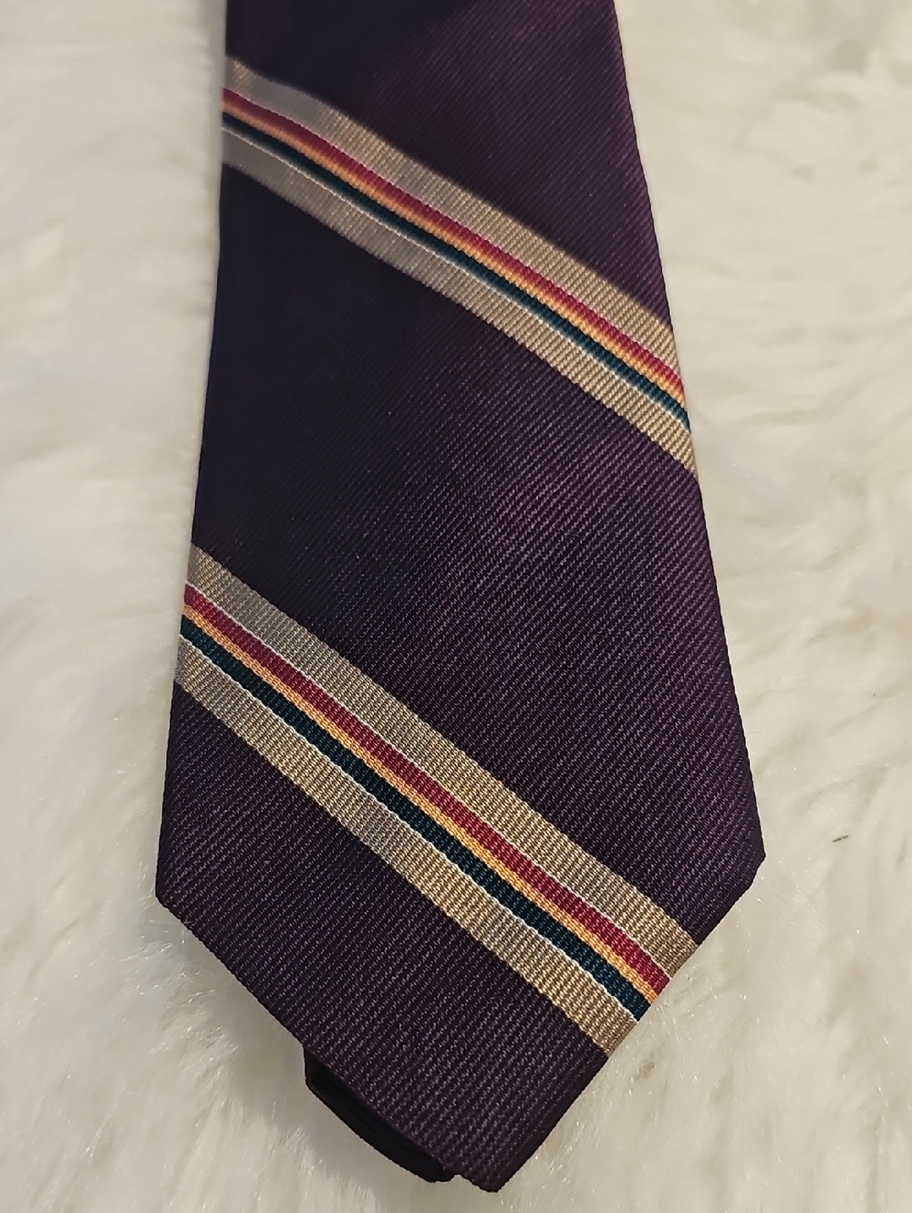 Hathaway‎ Vintage Striped Necktie Mens OS Purple Silk Regimental Business Tie L